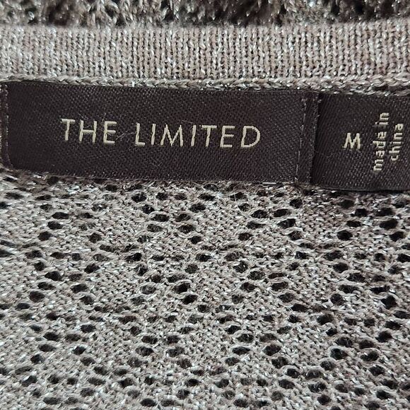 The Limited Taupe Open Knit Sweater with Metallic Gold Accents Size Medium - Picture 6 of 9